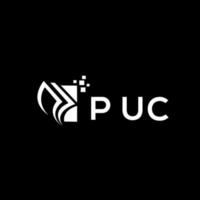 puc Anerkennung Reparatur Buchhaltung Logo Design auf schwarz Hintergrund. puc kreativ Initialen Wachstum Graph Brief Logo Konzept. puc Geschäft Finanzen Logo Design. vektor