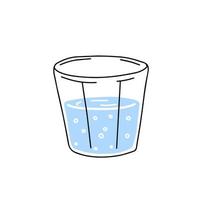 glas av vatten. uppfriskande dryck. klotter översikt tecknad serie. trendig modern illustration. blå flytande kopp vektor