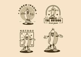 Maskottchen Charakter Design von Stehen Hotdog Abzeichen vektor