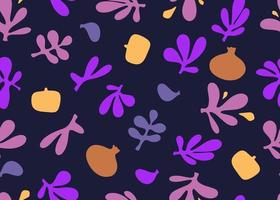 abstrakt Vektor nahtlos Muster von Blätter und Granatäpfel. Stoff Blume Blatt Textil- Mode drucken im matisse Stil. ethnisch Trend Hintergrund. tropisch Urwald Blumen- Textur.
