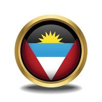 antigua och barbuda flagga cirkel form knapp glas i ram gyllene vektor