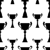 Siegertrophäe Cup nahtlose Muster. schwarze einfache Silhouettentextur. Meisterpreis für den ersten Platz. Vektor-Illustration. vektor