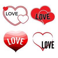 uppsättning av fyra röd hjärtan på en vit bakgrund med inskrift kärlek. vektor illustration.