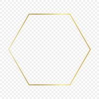 Gold glühend Hexagon Rahmen isoliert auf transparent Hintergrund. glänzend Rahmen mit glühend Auswirkungen. Vektor Illustration.