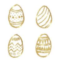 einstellen von vier Hand gezeichnet Ostern Eier mit Gold funkeln bewirken auf ein Weiß Hintergrund. Vektor Illustration