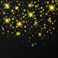 guld bakgrund med stjärnor och damm pärlar isolerat på mörk transparent bakgrund. fest magisk jul lysande ljus effekt. vektor illustration