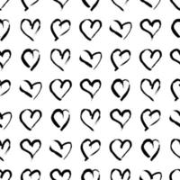 sömlös mönster med hand dragen hjärtan. klotter grunge svart hjärtan på vit bakgrund. vektor illustration.