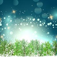 Jul bakgrund med gran grenar och snöflingor vektor