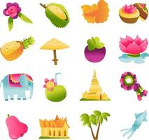 super söta Thailand kultur ikoner set vektor