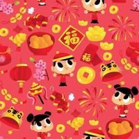 super niedlichen Cartoon glücklichen chinesischen neuen Jahr nahtlosen Muster Hintergrund vektor