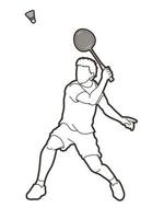 Badminton männlicher Spieler Umriss vektor