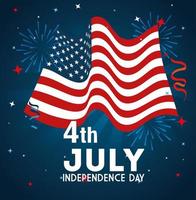 4 Juli glücklichen Unabhängigkeitstag mit Flaggendekoration vektor