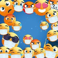 Emojis tragen Gesichtsmasken Hintergrund vektor