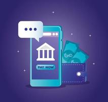 online-bankkoncept med smartphone och plånbok vektor