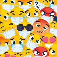 Emojis tragen Gesichtsmasken Hintergrund vektor