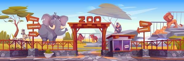 Zoo Eingang Tor und exotisch afrikanisch Tiere vektor