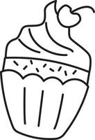 översikt muffin med körsbär illustration. linje konst vektor klotter stil.