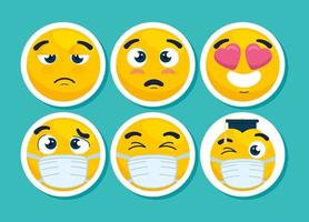Satz Emojis mit Gesichtsmasken vektor