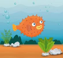 Blowfish im Ozean, Meeresweltbewohner, niedliche Unterwasser-Kreatur vektor
