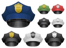 Polizist Hut Hut Vektor-Design Illustration Set isoliert auf weißem Hintergrund vektor