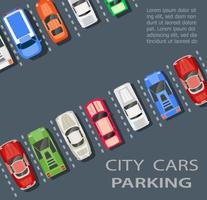 Draufsicht auf einen Stadtparkplatz mit einer Reihe von verschiedenen Autos vektor