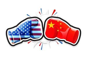 Boxhandschuhe kämpfen Amerika gegen China. Konzept des Handelskrieges. Vektorillustration vektor