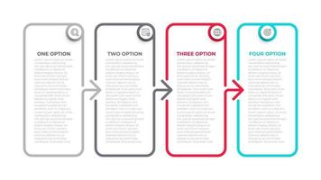 Vektorinfo Grafikvorlage Design Label mit Symbolen. Geschäftskonzept mit 4 Optionen, Schritten, Teilen. kann für Workflow-Diagramm, Info-Diagramm, Grafik verwendet werden. vektor