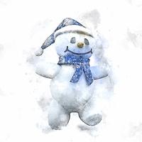 Akvarellmålning av en söt julsnowman vektor