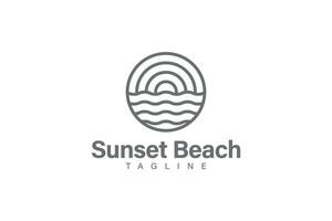 Sonnenuntergang Strand Logo Design Vektor Monoline oder Linie Kunst Stil