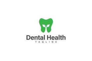 Dental Pflege Logo Design Vektor mit Zahn und Grün Pflanze Konzept