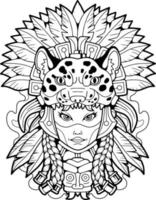 süß aztekisch Prinzessin, Gliederung Illustration Design vektor