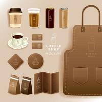 Corporate Identity Branding-Modell, Kaffee, Café, Lebensmittellieferung, realistisches Modell, Uniform, Tasse, Papierpackung, Menü, Vektorillustration vektor