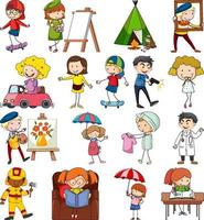 uppsättning av olika doodle barn seriefigurer isolerade vektor
