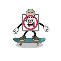 Nein links oder u Wende Straße Zeichen Maskottchen spielen ein Skateboard vektor