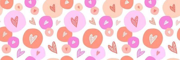 färgrik cirklar med hand dragen hjärtan sömlös mönster. flickaktiga design mode skriva ut. valentines dag tapet. vektor illustration.