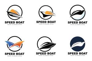 Schnellboot-Logo, schneller Frachtschiff-Vektor, Segelboot, Design für Schiffsbauunternehmen, Schifffahrt, Seefahrzeuge, Transport vektor