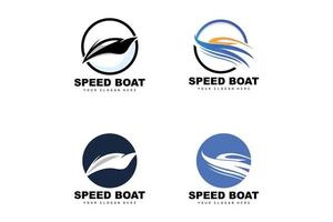 Schnellboot-Logo, schneller Frachtschiff-Vektor, Segelboot, Design für Schiffsbauunternehmen, Schifffahrt, Seefahrzeuge, Transport vektor