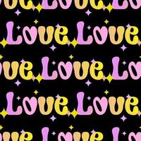 nahtlos Muster mit Liebe Text Rosa Gelb Farbe im groovig Stil auf schwarz Hintergrund vektor