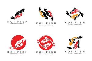 koi fisk logotyp design, dekorativ fisk vektor, akvarium prydnad illustration varumärke produkt vektor