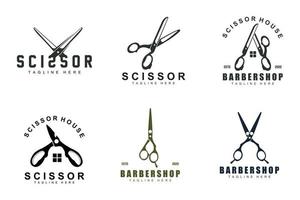 Scheren-Logo-Design, Barbershop-Rasierer-Vektor, Babershop-Scheren-Markenillustration vektor