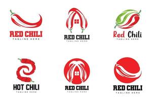 rotes Chili-Logo, scharfer Chili-Pfeffer-Vektor, Chili-Gartenhaus-Illustration, Firmen-Produktmarken-Illustration vektor