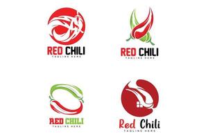 rotes Chili-Logo, scharfer Chili-Pfeffer-Vektor, Chili-Gartenhaus-Illustration, Firmen-Produktmarken-Illustration vektor