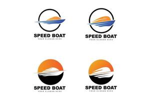 Schnellboot-Logo, schneller Frachtschiff-Vektor, Segelboot, Design für Schiffsbauunternehmen, Schifffahrt, Seefahrzeuge, Transport vektor