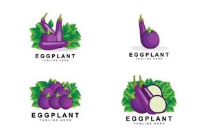 äggplanta logotyp design, grönsaker illustration lila vegetabiliska plantage vektor, produkt varumärke ikon mall vektor