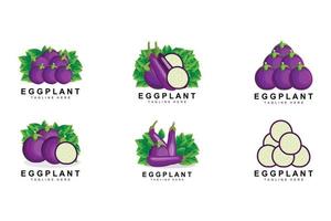 äggplanta logotyp design, grönsaker illustration lila vegetabiliska plantage vektor, produkt varumärke ikon mall vektor