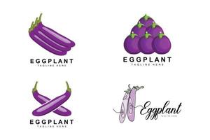 äggplanta logotyp design, grönsaker illustration lila vegetabiliska plantage vektor, produkt varumärke ikon mall vektor