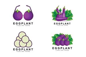 Auberginen-Logo-Design, Gemüseillustration lila Gemüseplantagenvektor, Symbolvorlage für Produktmarken vektor
