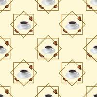 sömlös mönster med en kopp och kaffe bönor på en ljus bakgrund med ramar. bakgrund för tapeter, textilier, förpackning. vektor bild