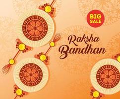 Grußkarte mit dekorativem Satz von Rakhi für Raksha Bandhan vektor