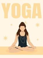 ein Mann im ein Lotus Position mit lange Haar tut Yoga Yoga Studio Poster vektor